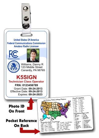 Vertical FCC Amateur Radio License Photo ID Card with Clip - Click Image to Close