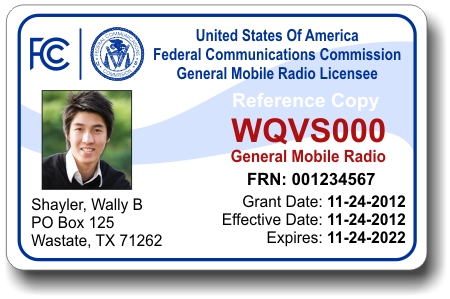 FCC GMRS Radio License Photo ID Card - Click Image to Close