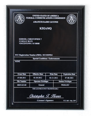Amateur Radio License Plaque - Black & White