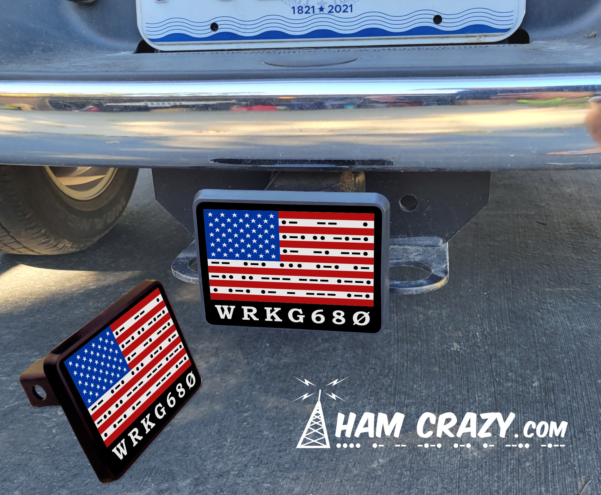 GMRS Radio Call Sign Hitch Cover with American Flag & Morse Code