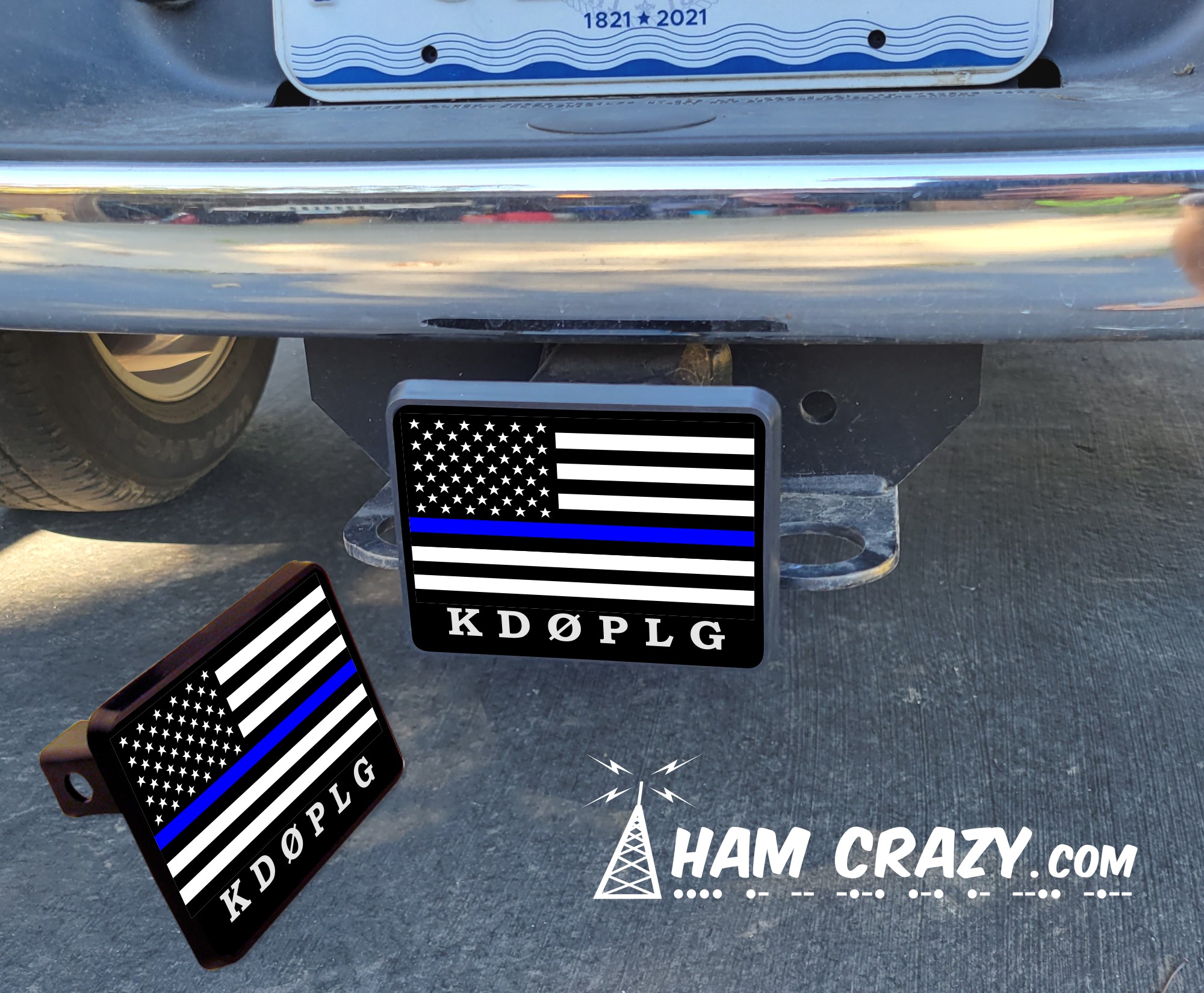 Ham Radio Call Sign Hitch Cover American Flag & Law Enforcement