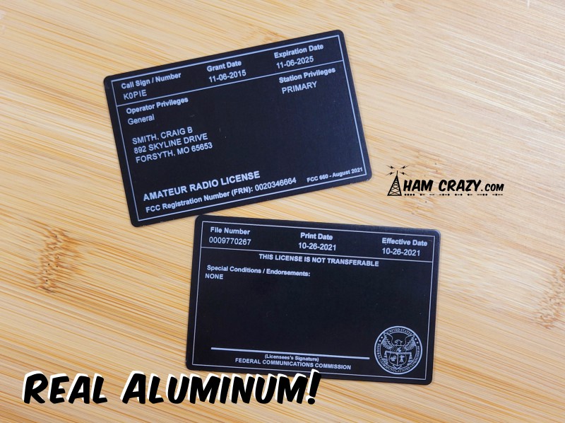 Aluminum FCC Amateur Radio License Reference Copy Card