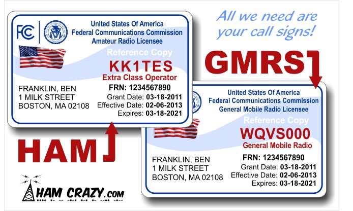 FCC Ham & GMRS License 2 Sided ID Card