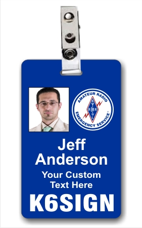Callsign ARES Vertical Photo ID Badge Blue with Clip - Click Image to Close