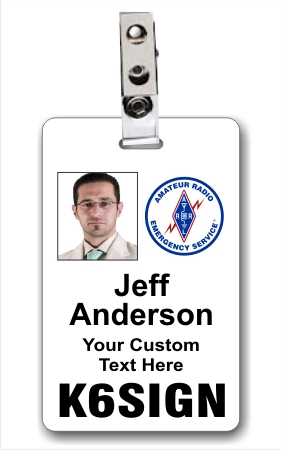 Callsign ARES Vertical Photo ID Badge White with Clip - Click Image to Close