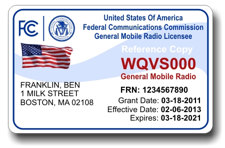 FCC GMRS Radio License ID Card - Click Image to Close