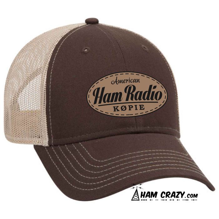 American Ham Radio Leather-look Oval Patch Hat with Callsign - Click Image to Close