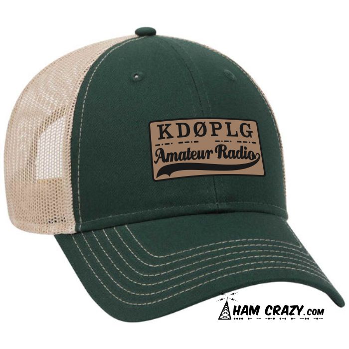 Amateur Radio Banner Leather-look Patch Hat with Callsign - Click Image to Close