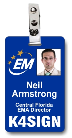 Callsign Photo ID Badge with Photo & EMA Logo Blue Vertical - Click Image to Close
