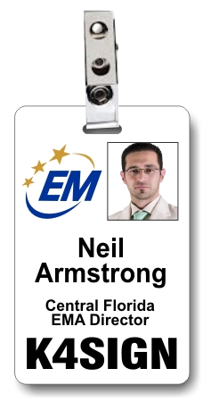 Callsign Photo ID Badge with Photo & EMA Logo White Vertical - Click Image to Close