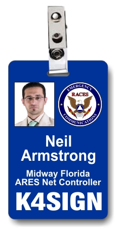 HAM Radio RACES Callsign Photo ID Badge Blue Vertical