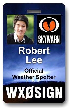Callsign Skywarn Photo ID Badge with Lightning - Click Image to Close