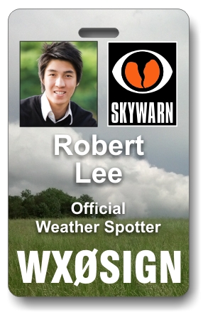 Callsign Skywarn Photo ID Badge with Clouds - Click Image to Close