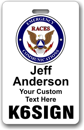 HAM Radio RACES Callsign Name Badge White - Click Image to Close